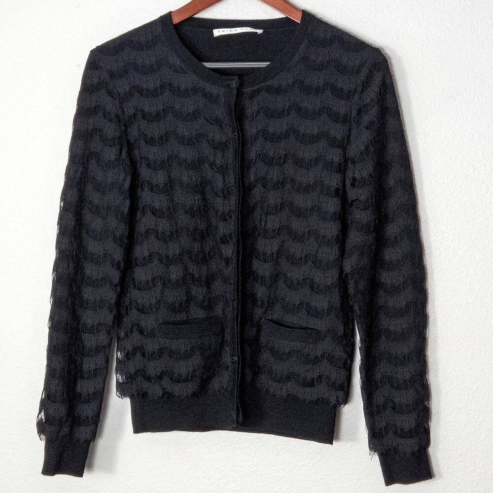 Trina Turk Cardigan S Black Dark Academia Coquette Minimalist